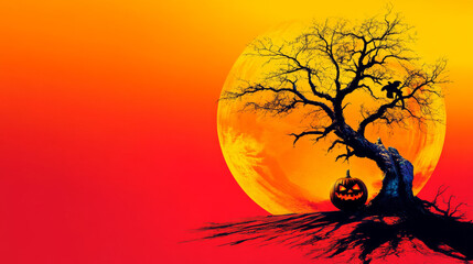 Spooky Halloween scene with a jack-o'-lantern.