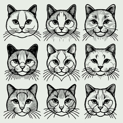 black and white pet line art
pattern with cats
set of cats
