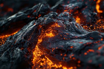 Lava flowing from active volcano creating igneous rock