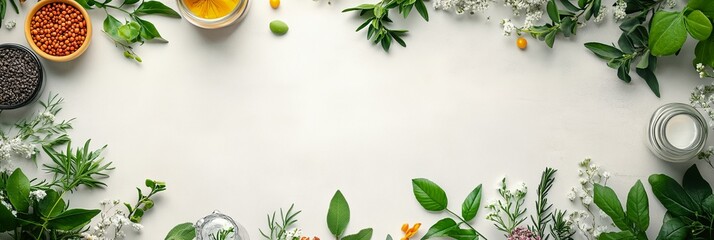 A white background with a variety of herbs and spices © progressman