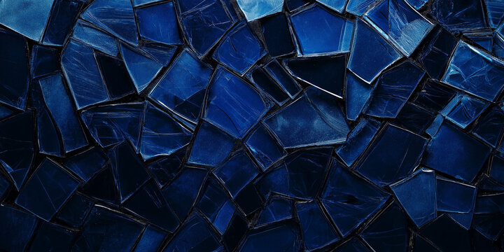 Abstract blue, shattered glass, angular pattern, dark tones art, geometric texture, close-up shot, intricate design, modern art concept
