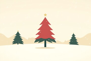 Fototapeta premium Simple Christmas tree decorated with ornaments and stars standing in a snowy landscape with mountains in the background evoking peaceful winter holiday scenes and festive joy
