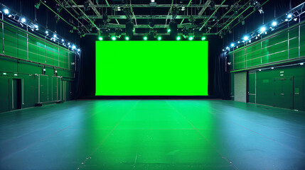 Large empty hall with chroma key screen