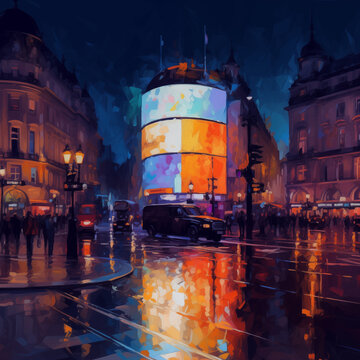 Picadilly circus london in paited style 