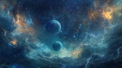 Obraz premium Two Planets Amidst a Starry Nebula
