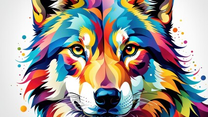 A vibrant, colorful illustration of a wolf's face, showcasing artistic expression and creativity.