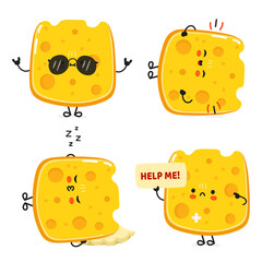 Funny Cheese characters bundle set. Vector hand drawn doodle style cartoon character illustration icon design. Cute Cheese mascot character collection