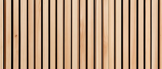 Naklejka premium Wall made of wooden panels. Vertical wooden slats for facade cladding. Timber stripes made of beige pine. A modern plank surface for interior and exterior design. 
