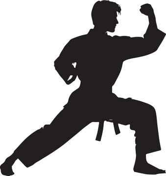 recommend clip art: Silhouette of a karate practitioner in a fighting stance vector on a white background