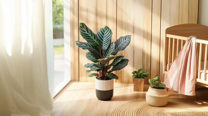  Calathea, indoor plant by a nursery window with natural light