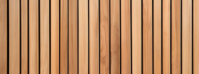 Obraz premium Wall made of wooden panels. Vertical wooden slats for facade cladding. Timber stripes made of beige pine. A modern plank surface for interior and exterior design. 