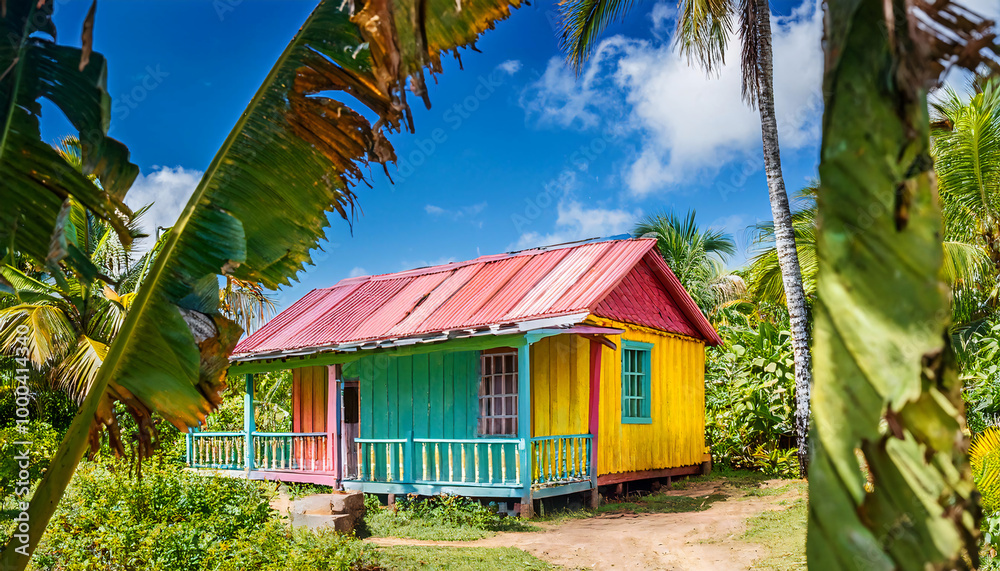 Wall mural Colorful Wooden Houses with Tin Roofs