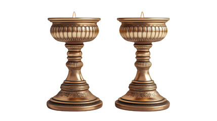 Two elegant candlesticks with gold trim set against a sleek black background, creating a striking visual contrast.