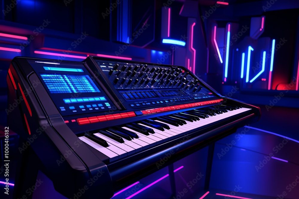Aufkleber Digital 3D interactive music studio, where users can virtually play instruments, adjust soundboards, and create music in an immersive, interactive environment