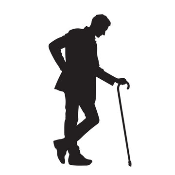 recommend clip art: Silhouette of a man leaning on a walking cane vector on a white background