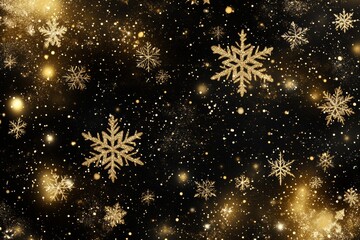 Golden snowflakes glowing against a sparkling background symbolizing festive winter charm elegant holiday decor and seasonal celebration