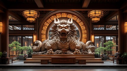 Chinese Dragon Statue in Traditional Temple Setting
