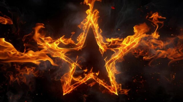 Fire yellow pentagram, fantasy pentagram star in flames,