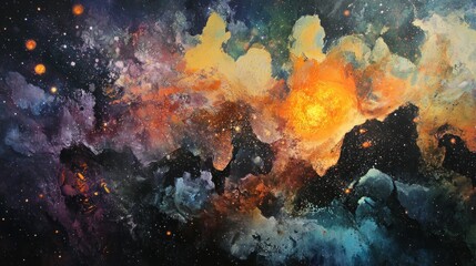 Obraz premium Abstract Cosmic Landscape with a Large, Glowing Celestial Body