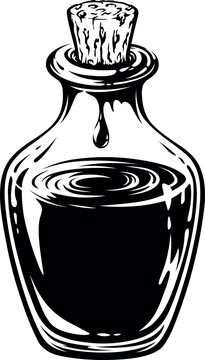 Detailed silhouette ink well or potion. Tattoo, intricate design and decor element. Highly detailed and accurate lines for print or engraving