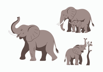 Fototapeta premium Wild African Elephant Silhouette EPS Vector File Isolated Illustration Template on a white background