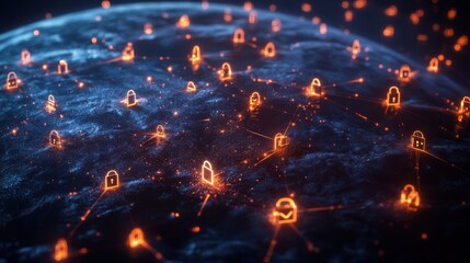 Obraz premium Digital Protection and Cybersecurity Concept with Lock and Data Shield