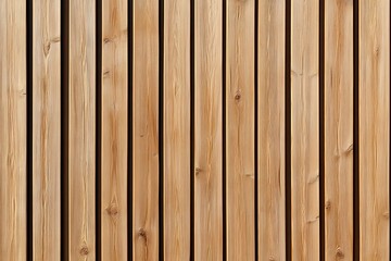 Fototapeta premium Wall made of wooden panels. Vertical wooden slats for facade cladding. Timber stripes made of beige pine. A modern plank surface for interior and exterior design. 