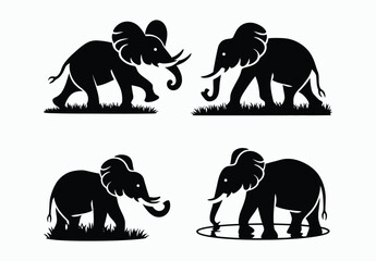 Fototapeta premium Wild African Elephant Silhouette EPS Vector File Isolated Illustration Template on a white background
