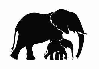 Fototapeta premium Wild African Elephant Silhouette EPS Vector File Isolated Illustration Template on a white background