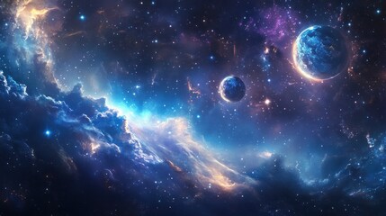 Obraz premium Cosmic Landscape with Nebulae, Stars, and Planets