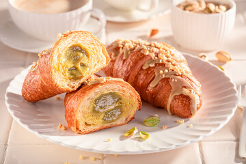 Sweet and aromatic pistachio croissants for breakfast