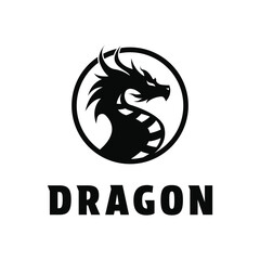 dragon head logo design concept silhouette with circle