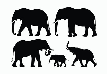Fototapeta premium Wild African Elephant Silhouette EPS Vector File Isolated Illustration Template on a white background
