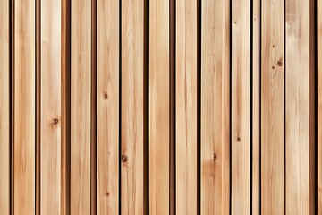 Fototapeta premium Wall made of wooden panels. Vertical wooden slats for facade cladding. Timber stripes made of beige pine. A modern plank surface for interior and exterior design. 