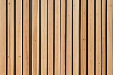 Fototapeta premium Wall made of wooden panels. Vertical wooden slats for facade cladding. Timber stripes made of beige pine. A modern plank surface for interior and exterior design. 
