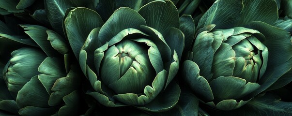 Fototapeta premium Close-up of green artichokes, detailed vegetable concept