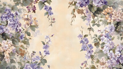 Image of a lovely floral pattern with delicate lilacs and morning glories on a subtle background