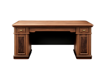 Elegant wooden desk, sleek design, isolated on white background. transparent background