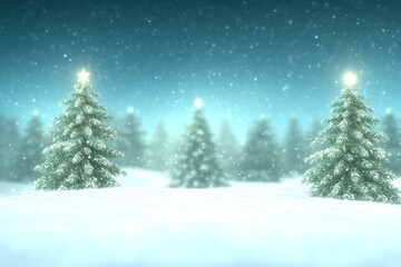 Fototapeta premium Snow covered pine trees in a serene winter landscape evoking the peaceful beauty and stillness of nature during the holiday season