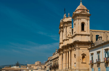 Obraz premium The Cathedral of San Nicolò is the most important Catholic place of worship in the city of Noto, as well as the episcopal seat of the diocese of the same name, in Sicily. 