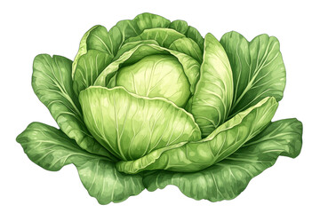 Fresh green cabbage, white isolated background transparent background