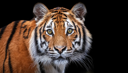 Naklejka premium tiger, face, front, animal, staring, fur, cute, black background