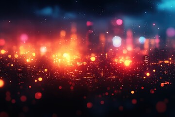 Fototapeta premium Vibrant Cityscape At Night With Glowing Bokeh Lights And Abstract Effects