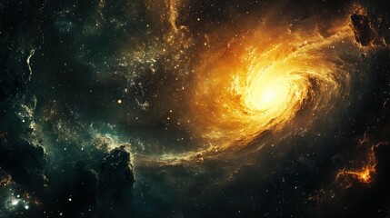 Obraz premium A Golden Spiral Galaxy Surrounded by Stars and Nebulae