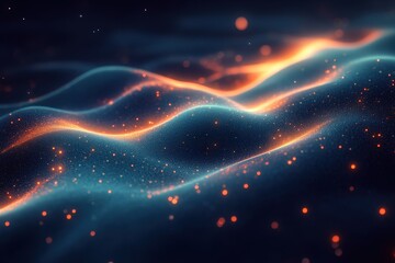 Obraz premium Glowing Orange And Blue Waves With Sparkling Particles In Abstract Space