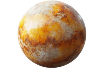 Realistic planet texture with yellow and orange hues, isolated. transparent background