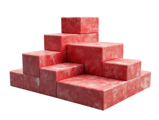 Red geometric blocks stacked on a white isolated background. transparent background