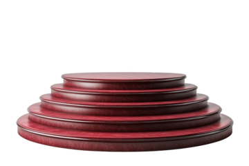 Red podium with layered circular platforms, white isolated background. transparent background