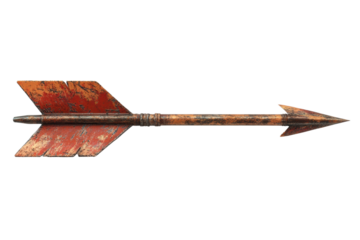 Rustic arrow with a weathered red and brown finish. transparent background