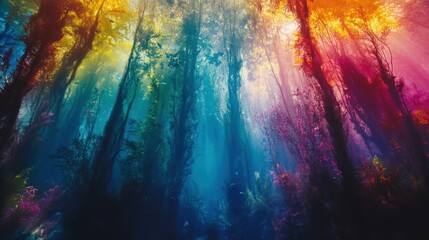 Fototapeta premium Underwater Forest with Sunbeams Illuminating Seaweed